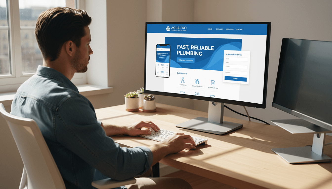 Web designer working on a mobile-responsive website for a home service business
